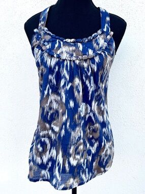 LOFT Blue Boho Halter Top with Braided Neck Small Petite